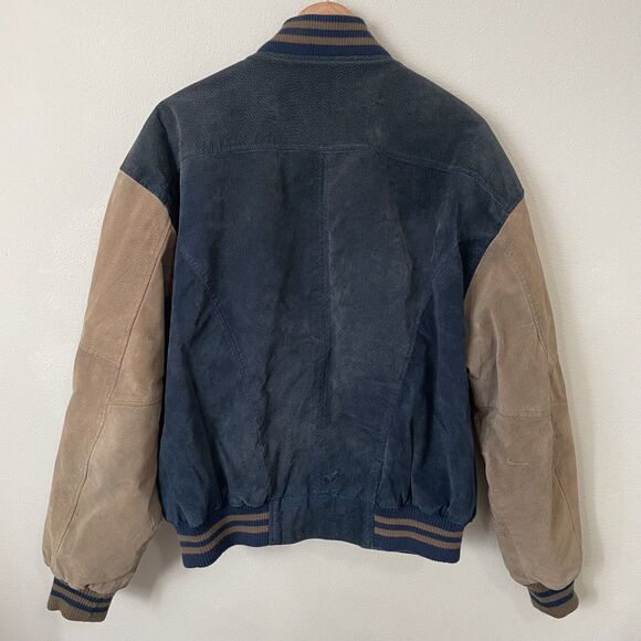 VTG Global Identity G-111 Leather Jacket Mens XL Brown & Blue Bomber Coat - Picture 4 of 16